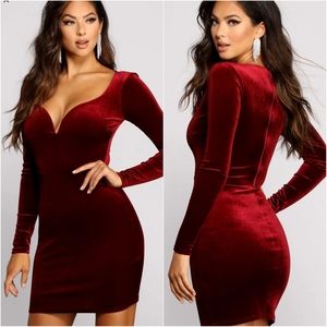 Velvet Vixen Long Sleeve Mini Dress in Red /Burgundy